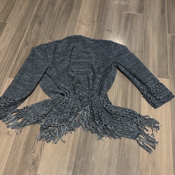 NWOT Style & Co. Blue Open Front Sweater Cardigan Fringe 3/4 Sleeve Sz S - Picture 5 of 6